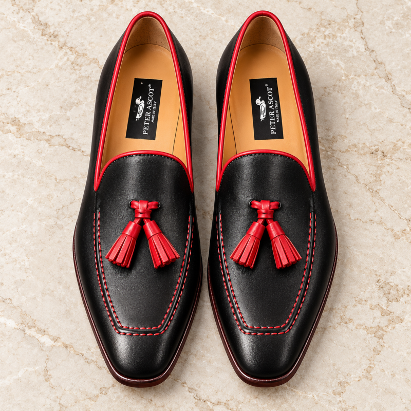 Peter Ascot Black & Red Tassel Loafers