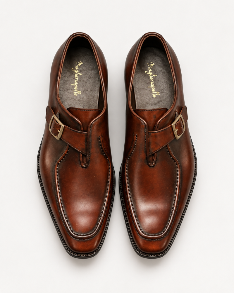 Maglieriapelle Burnished Brown Single Monk Strap Apron-Toe Dress Shoe
