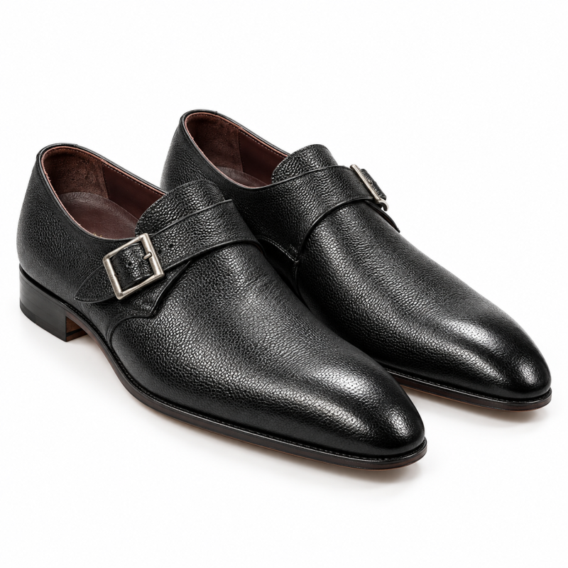 1966 Filangieri Made in Italy Black Leather Monk Strap Dress Shoes