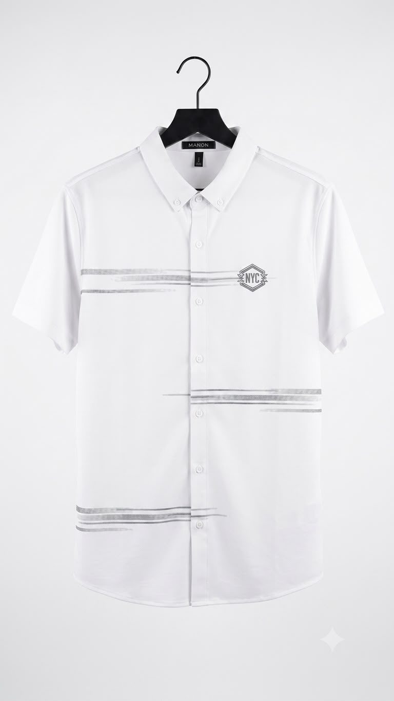 Manon White NYC Graphic Short-Sleeve Button-Up Shirt