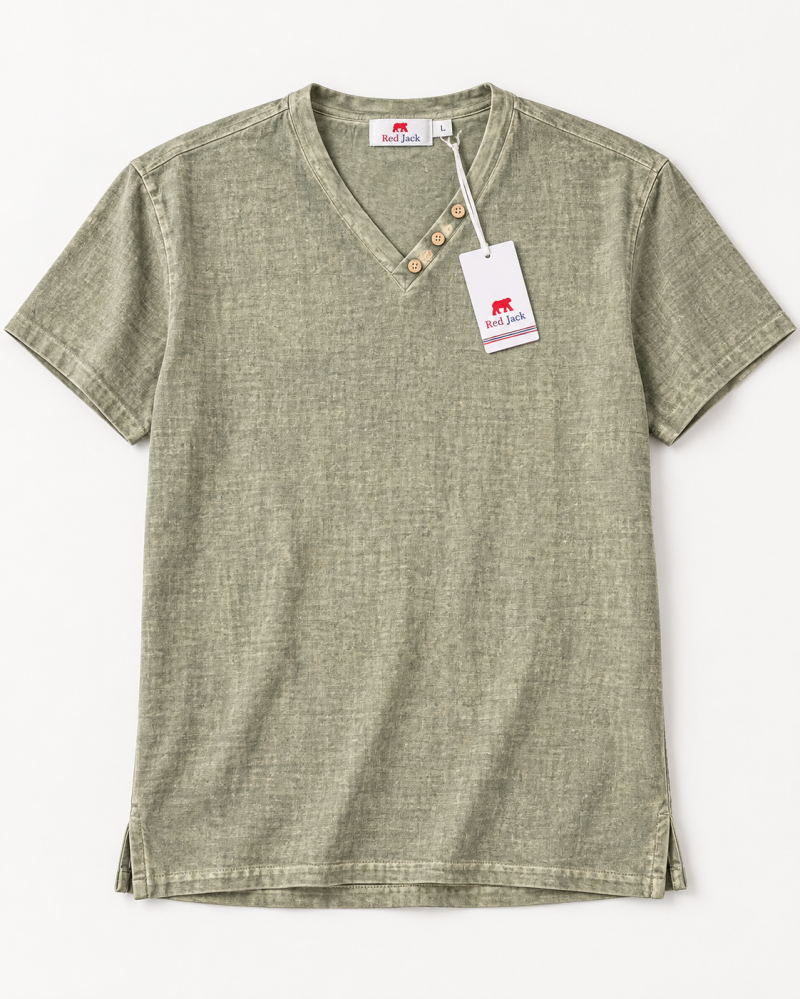 Red Jack Men's Sage Green Side-Button V-Neck Shirt